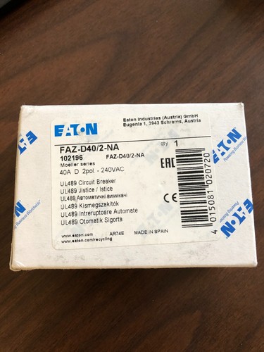 Disyuntor Eaton FAZ-D40/2-NA 489 serie A 2 polos 40 amperios curva d nuevo en caja - Imagen 6 de 6