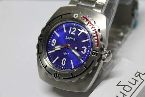 New Mens Automatic 1967 Watch Vostok Amphibian 90081A Blue Dial (20 ATM) - Picture 7 of 19