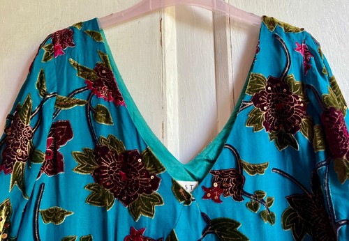 Elegante Vestido *ESTE* Lentejuelas Floral Turquesa Seda Devoré Terciopelo Midi Forrado 14 - Imagen 3 de 14
