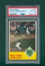 1963 Topps Baseball Card - #144 Maris Sparks Yankee Rally WS, PSA 6 EXMT