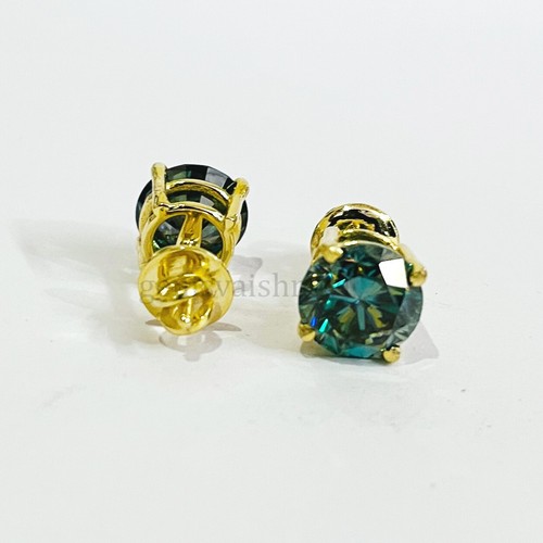 7 Ct Blue Treated Diamond Studs In Yelow Gold Finish VVS1 Certified ! Ideal Gift - Picture 3 of 6