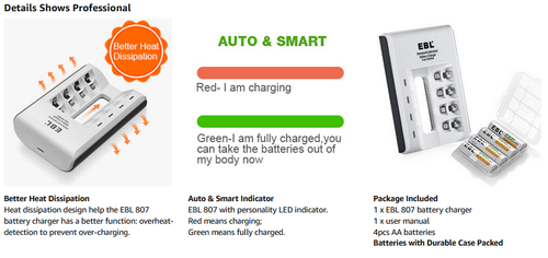 AA AAA Ni-MH Smart Battery Charger with AA Rechargeable Batteries 2800mAh 4Packs - Picture 11 of 14
