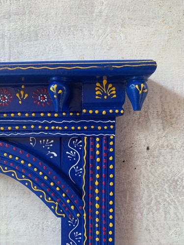 Blue Wooden Wall Hanging Jharokha Antique Hand Made Painted Wall Decor Panel - Picture 7 of 8