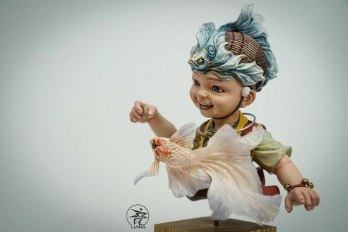 YuanXingLiang 逗鱼 Tease Fish Limited Painted Model Resin Figure 17cm Model - Picture 4 of 12