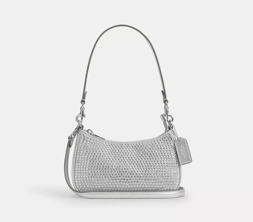 Coach Teri Mini Crossbody Bag Silver Leather Crystal CW322 Shoulder Bag Glam - Picture 5 of 10