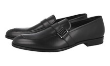 PRADA LOGO LOAFER SLIP ON DRESS SHOES 2DC219 BLACK LEATHER NEW US 10.5 EU 43,5