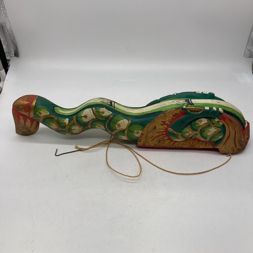 VINTAGE Wood Dragon wall hanging FIGURE HAND PAINTED SCALES GREEN - Picture 4 of 17