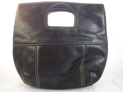Tiganello Black Genuine Leather Handbag Purse Pocketbook Medium Size Contrast St - Picture 2 of 6
