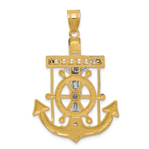 14k Two-tone Diamond-cut Mariner's Cross Pendant - Picture 4 of 4