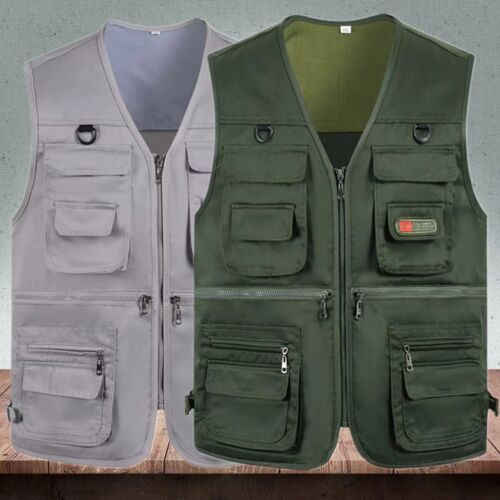 Mens Cargo Multi Pocket Utility Vest Fishing Hiking Camping Gilet Waistcoat Tops - Picture 6 of 31