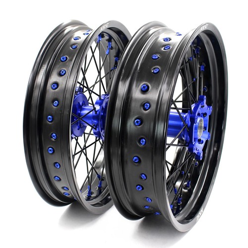 KKE 3.5/4.25 Supermoto Motard Wheels Set For Yamaha YZ250F YZ450F Black Spoke - Picture 4 of 14
