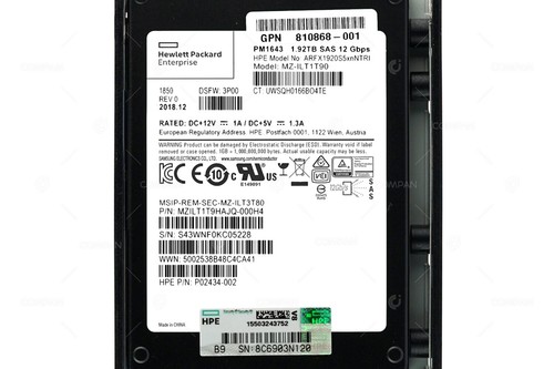 P08720-001 HP SSD 1.92TB SAS 12G 2.5" SFF FOR HPE 3PAR STORESERV 8000 - Photo 4/8