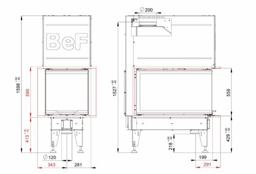 Chimenea de tres lados, chimenea panorámica Therm-V-8-U gran acristalamiento de tres lados 88cm - Imagen 3 de 5