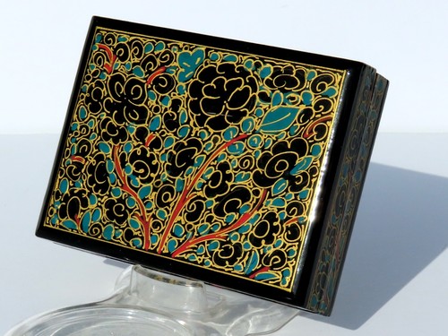 Portagioie laccato cartapesta floreale Kashmir piccolo 3"X4" India NUOVO! - Foto 4 di 11