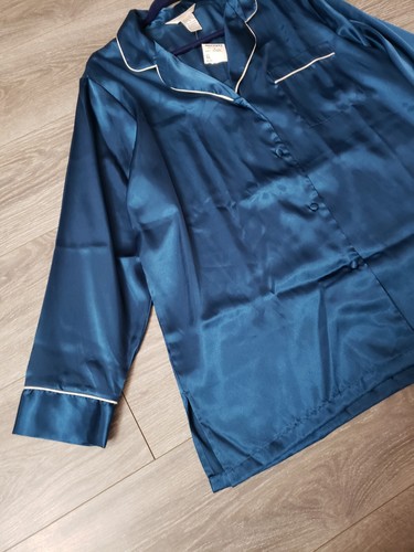 Satin Silky Teal Blue 2 Piece Pajama Set Top Pants Size XL NWT $70 - Picture 3 of 12