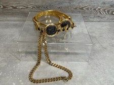 JUDITH LEIBER VINTAGE PEWTER NAPOLEON COIN BLACK ONYX DOUBLE STRAND SNAKE BELT