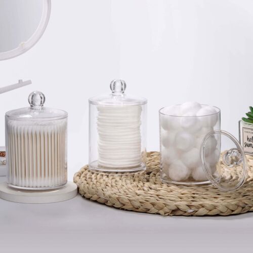 Tmax 3 Pack Cotton Swab Ball Pad Holder 12 Oz Qtip Apothecary Jar Clear Makeup O - Picture 7 of 7