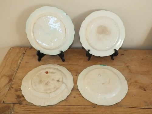 4 assiettes anciennes en faïence fine - marli vert, Aumale? Douai? - Imagen 5 de 9