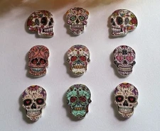 Pkg of 20 SUGAR SKULL 2-hole Wooden Buttons about 1" each Scrapbook Craft (6042)