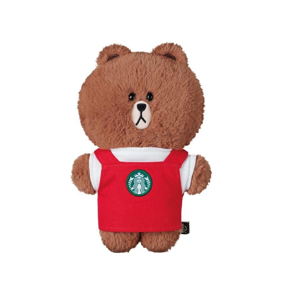 STARBUCKS Korea Line Friends Red Apron Brown Bearista Bear Plush