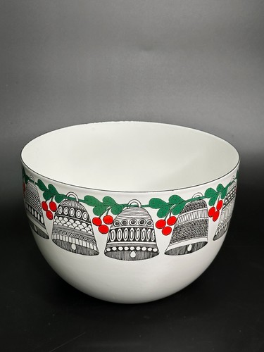 Vintage Kaj Franck Arabia Finland Emaille Schale Weihnachtsglocken, Stechpalme & Beeren - Bild 2 von 9