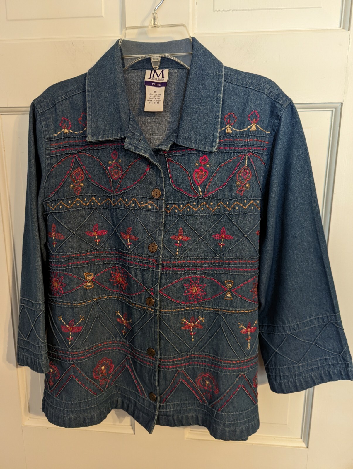 FILA Camicia JM Collection Petite Denim 6 file di fantasia ricami floreali tg 8P