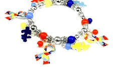 Autism Awareness Colorful Puzzle Piece and Ribbon Stretch Bracelet