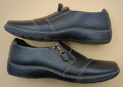 Clarks Collection Cora Harbor Black Leather Side Zip Loafers Womens 10M 28850 - Picture 9 of 10