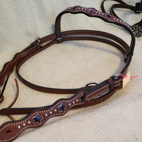 new BROWBAND HEADSTALL with LARGE purple star CRYSTALS and STUDS - Afbeelding 1 van 12