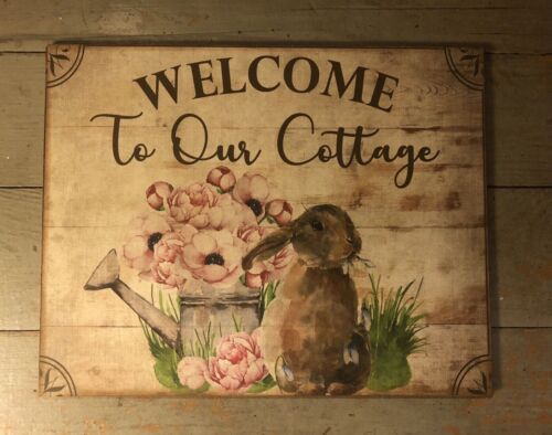 Welcome To Our Cottage, Bunny Rabbit HANDCRAFTED Plaque / Sign - Picture 4 of 4