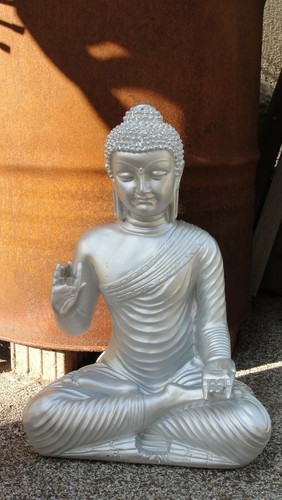 Buddha Budda Groß Statue Feng Shui Garten Figur Wetterfest Tempelwächter Silber - Picture 6 of 6