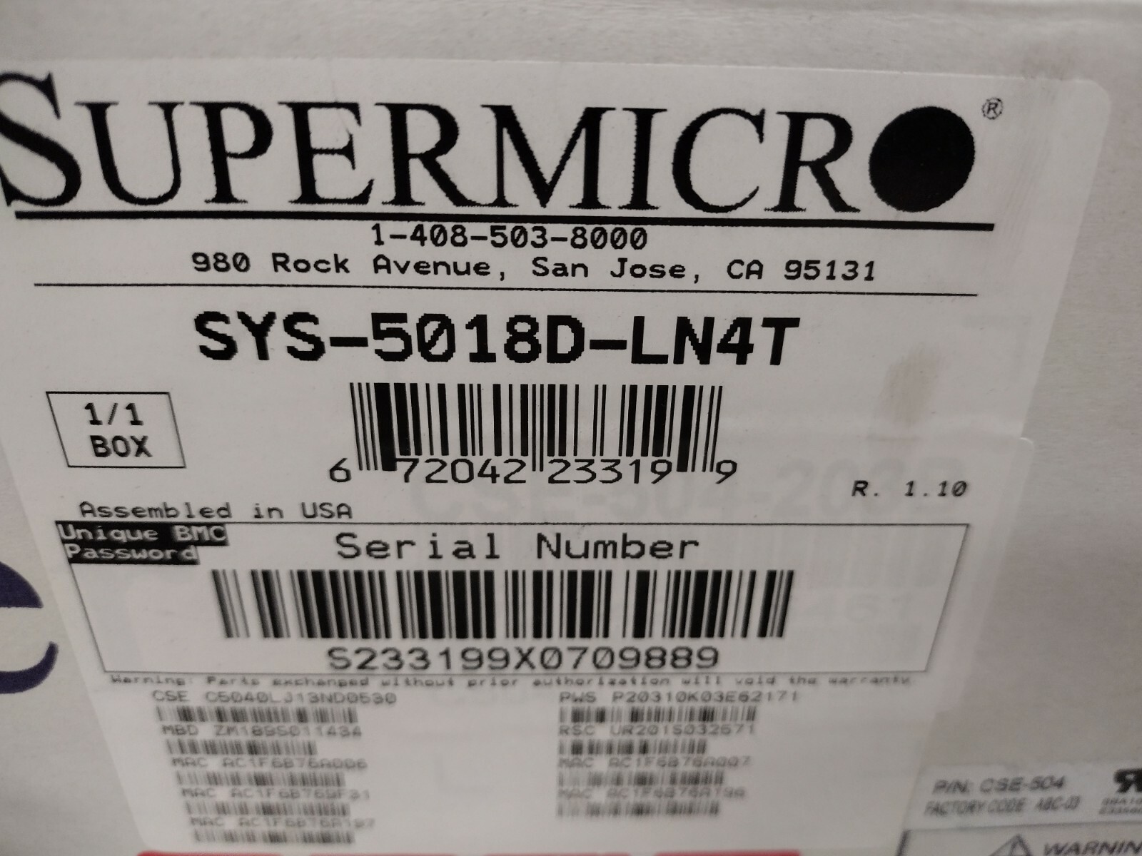 Supermicro Super Server 5018d-ln4t,Mini 1u Rack mount,10gbe