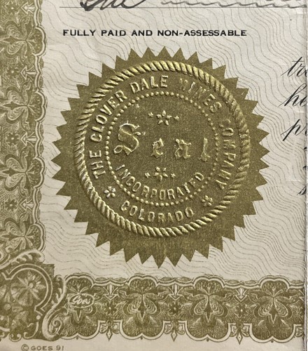 1925 The Cloverdale Mines Co. Stock Certificate #163, (Hillside, CO) - Picture 4 of 8