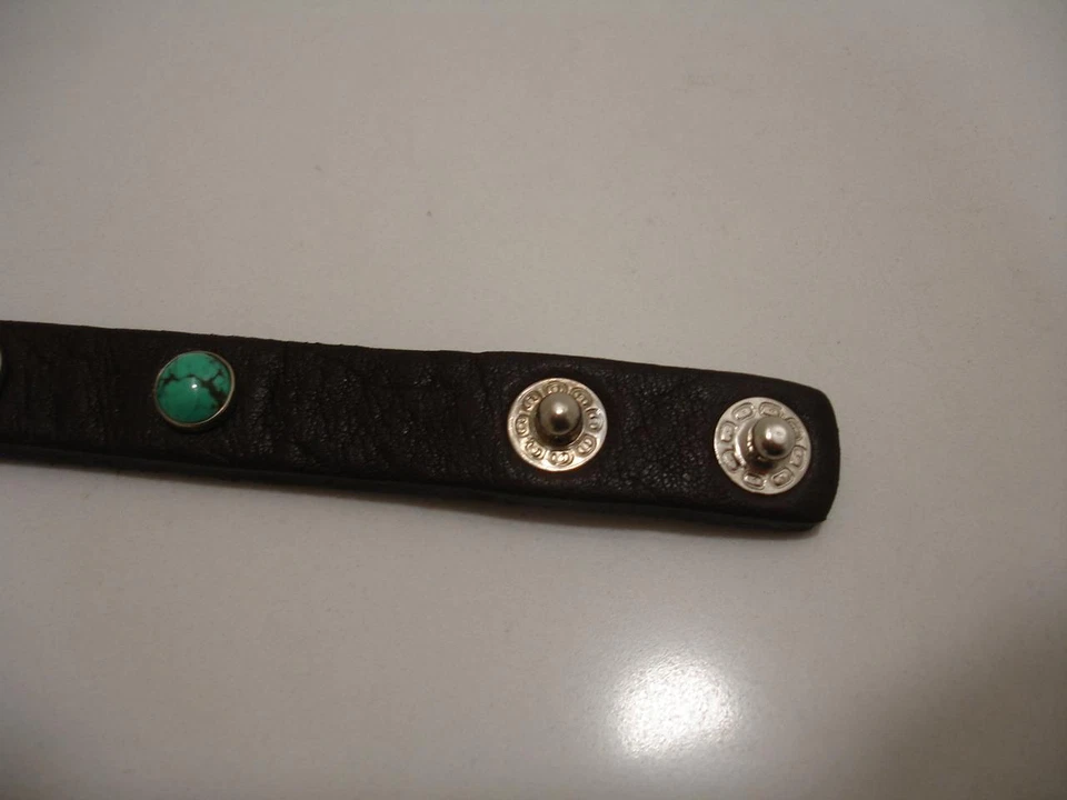 Laura Ingalls Women's Mens L Kingman Turquoise Round Cab Brown Leather Bracelet Foto 4 de 4