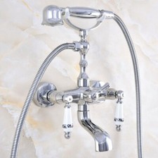 Chrome Brass Clawfoot Bath Tub Faucet with Hand Shower Mixer Tap Wall Mounted