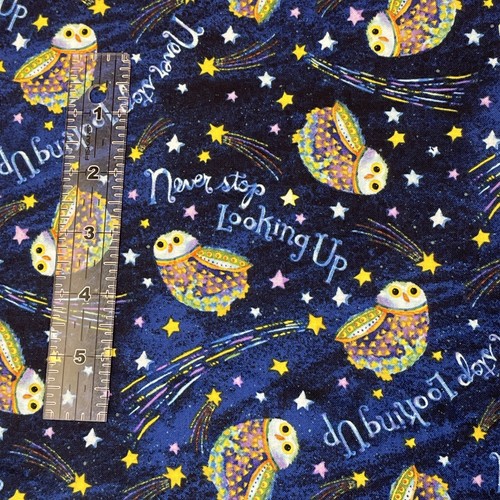Never Stop Looking Up Owls & Stars On Blue Cotton Fabric FQ Or Continuous Cut - Picture 5 of 12
