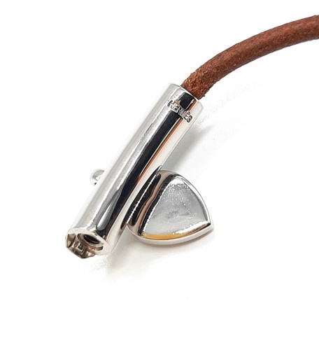 Hermes Viviride Heart Bracelet bangle Leather Brown, Silver Authentic - Picture 12 of 14