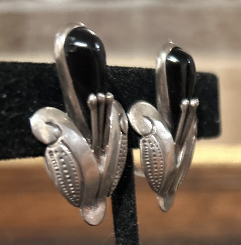 PENDIENTES DE COLECCIÓN F. PICHARDO TAXCO Ónix Negro PLATA ESTERLINA Cáscara de Maíz FIRMADOS - Imagen 1 de 11