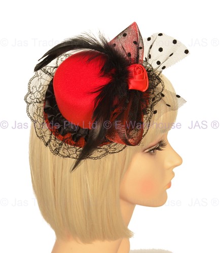 Racing Cocktail Party Race Feather Mini Top Hat Fascinator Clip CHECK BOW LACE - Bild 32 von 40
