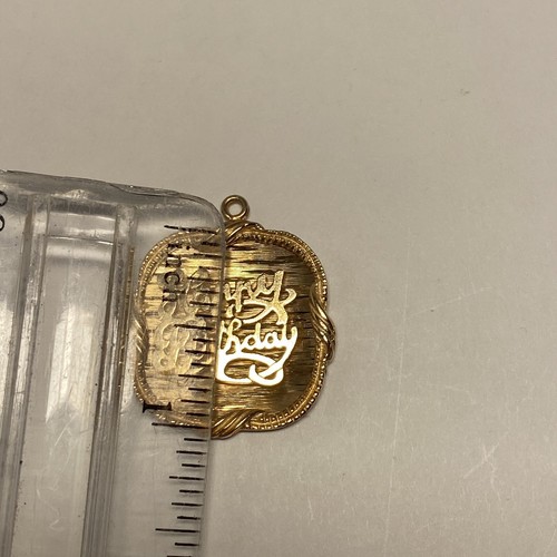 Happy Birthday Pendant / Charm, 14K Yellow Gold, 6.8 Grams, 1.25" No Bail - Picture 7 of 7