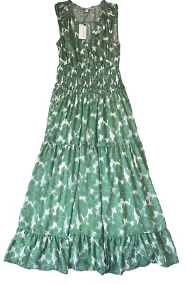 Current Air Women's Green White Floral Jacquard Tiered Maxi Dress Size XS  NWT | eBay