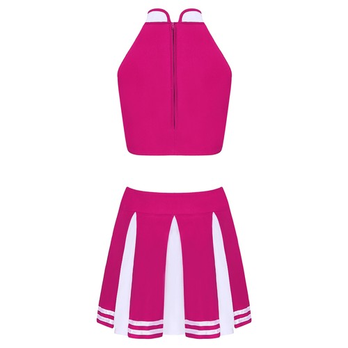 2Pcs Women‘s Cheerleadering Cosplay Uniform Sleeveless Tank with Mini Skirt - Picture 35 of 58