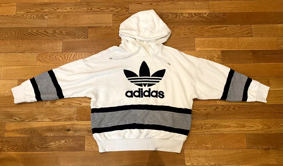 L Trefoil | Logo eBay Adidas Original Hoodie Waffle Knit White Pullover Big