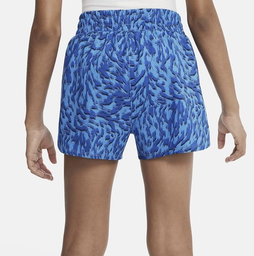 Girl's Nike One Dri-Fit High Rise Woven Shorts Blue Animal Print Size Medium - Picture 2 of 7