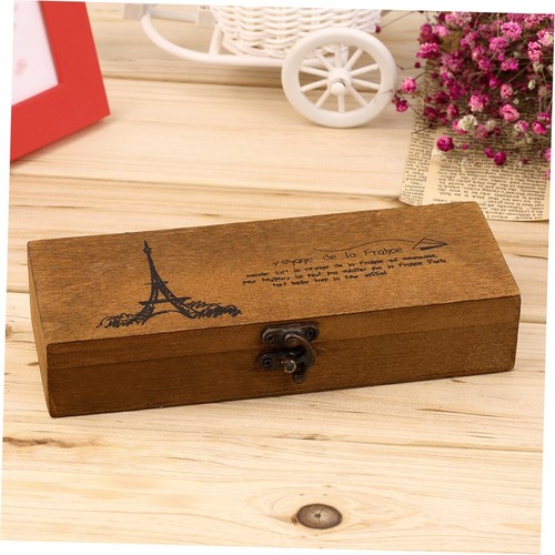 Retro Eiffel Tower Wood Wooden Pen Pencil Case Holder Stationery Box Storage GU - Imagen 2 de 9