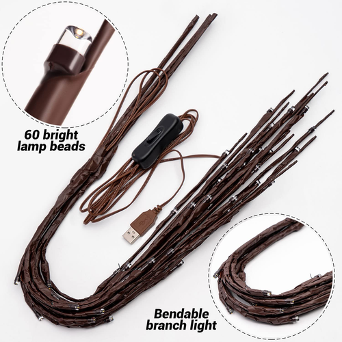 3 Pack Twig Lights, Prelit Branches, USB Plug in Branches Lights with 60 LED Bul - Picture 6 of 6