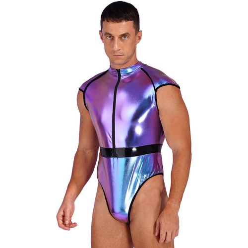 Mens Shiny Patent Leather High Cut Bodysuit Halloween Astronaut Cosplay Costume - Picture 19 of 30