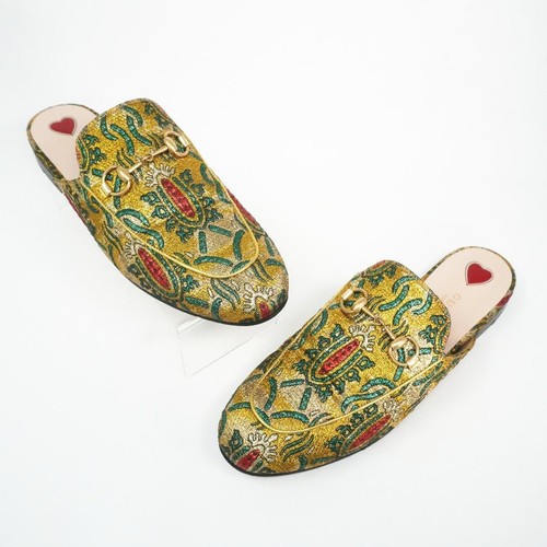 Zapatillas planas GUCCI Horsebit Princetown talla 37 dorado verde en caja - Imagen 16 de 24