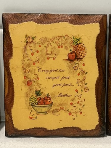 4 Wood 4.5 X 5.5” Vintage Wall Hanging Art SCRIPTURE Floral Country Home Kitchen - Picture 4 of 17