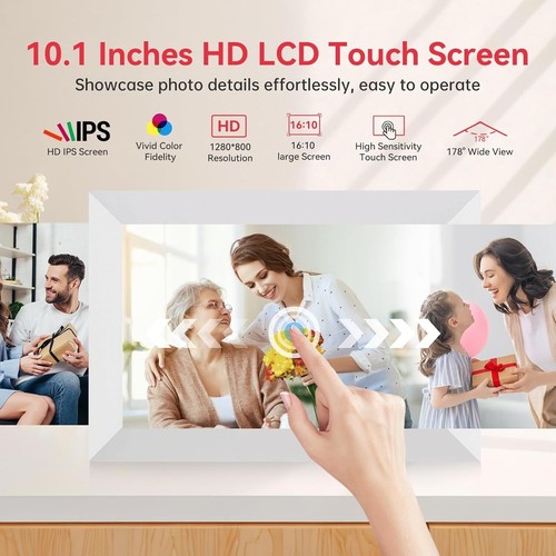 Frameo Wifi Digital Picture Frame 32GB Memory 10.1 Inch, 1280X800 HD IPS Touch S - Picture 4 of 8